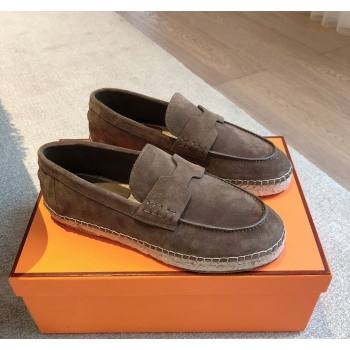 Hermes Trip Espadrilles Flat in Suede Dark Grey 2024 (XC-240907055)