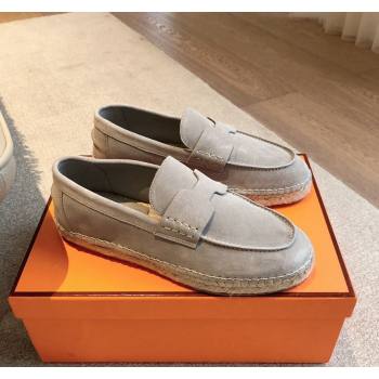 Hermes Trip Espadrilles Flat in Suede Light Grey 2024 (XC-240907056)