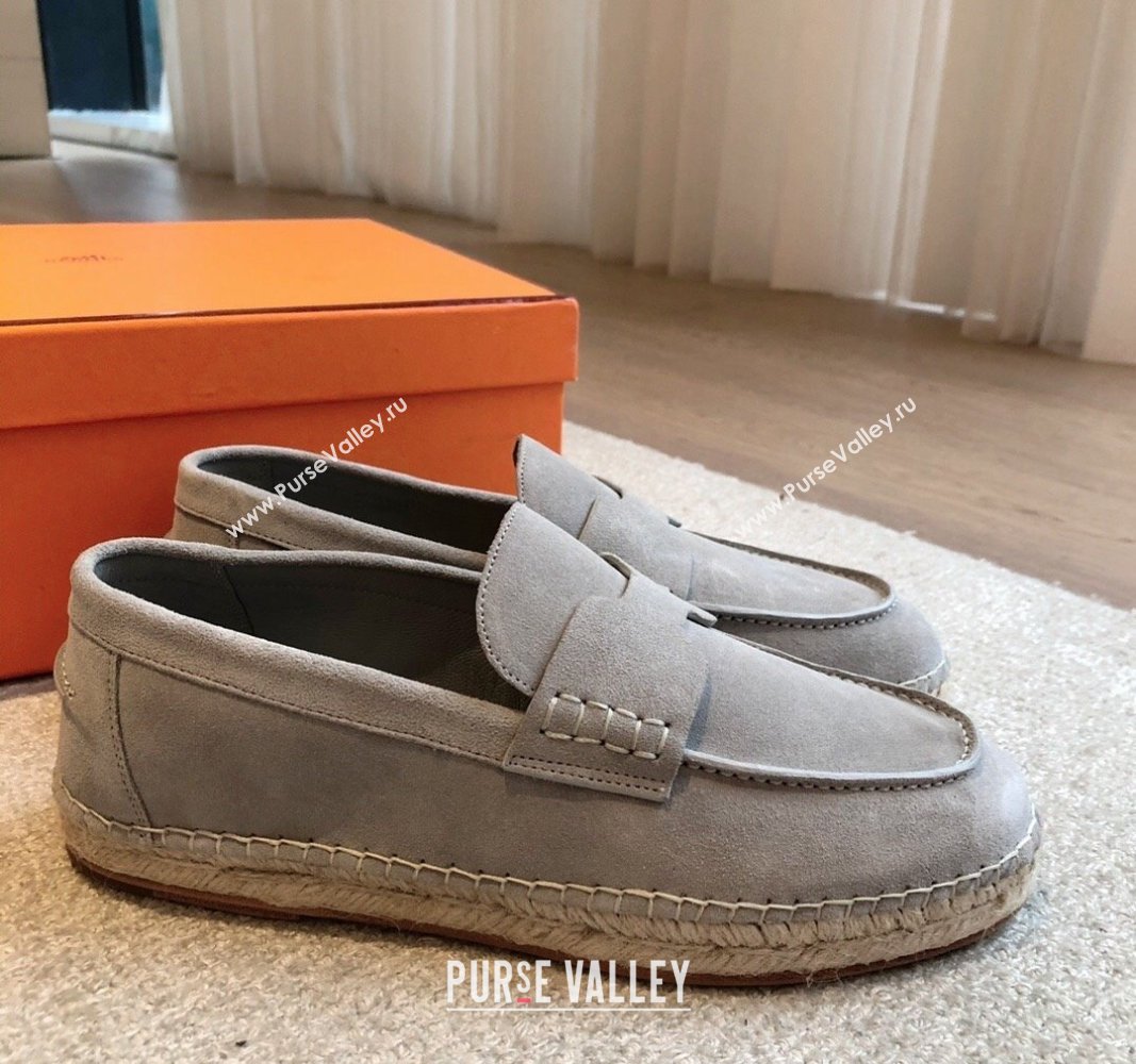 Hermes Trip Espadrilles Flat in Suede Light Grey 2024 (XC-240907056)