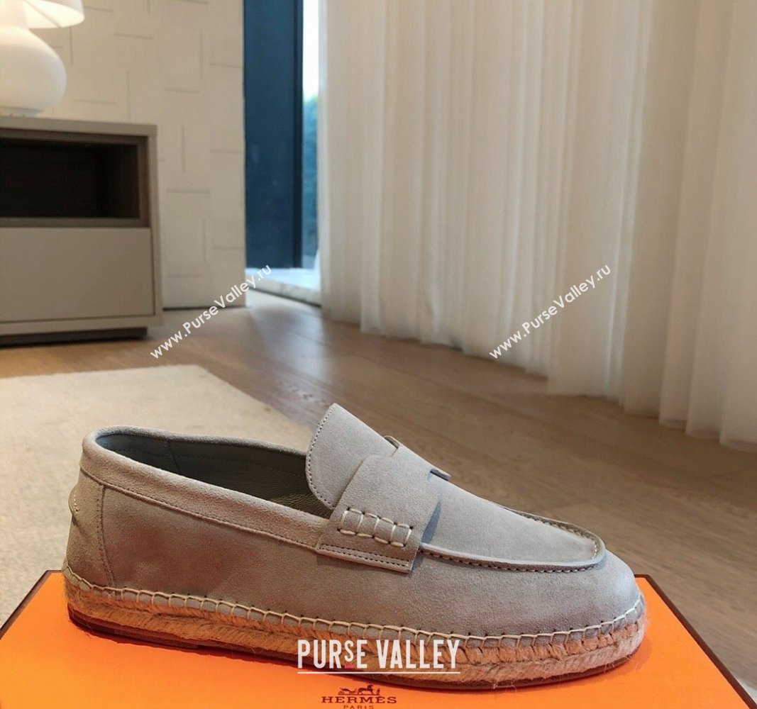 Hermes Trip Espadrilles Flat in Suede Light Grey 2024 (XC-240907056)