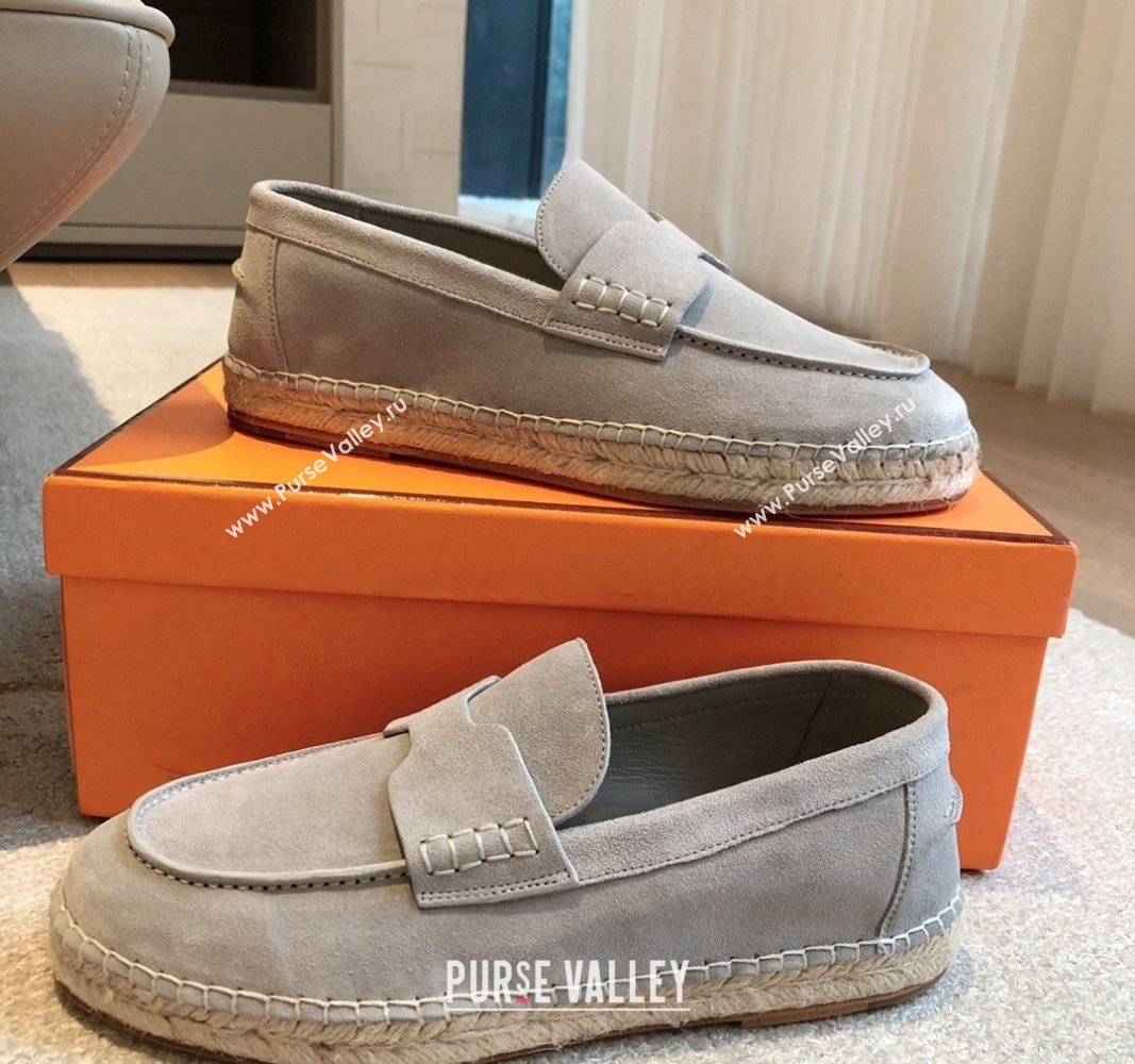 Hermes Trip Espadrilles Flat in Suede Light Grey 2024 (XC-240907056)