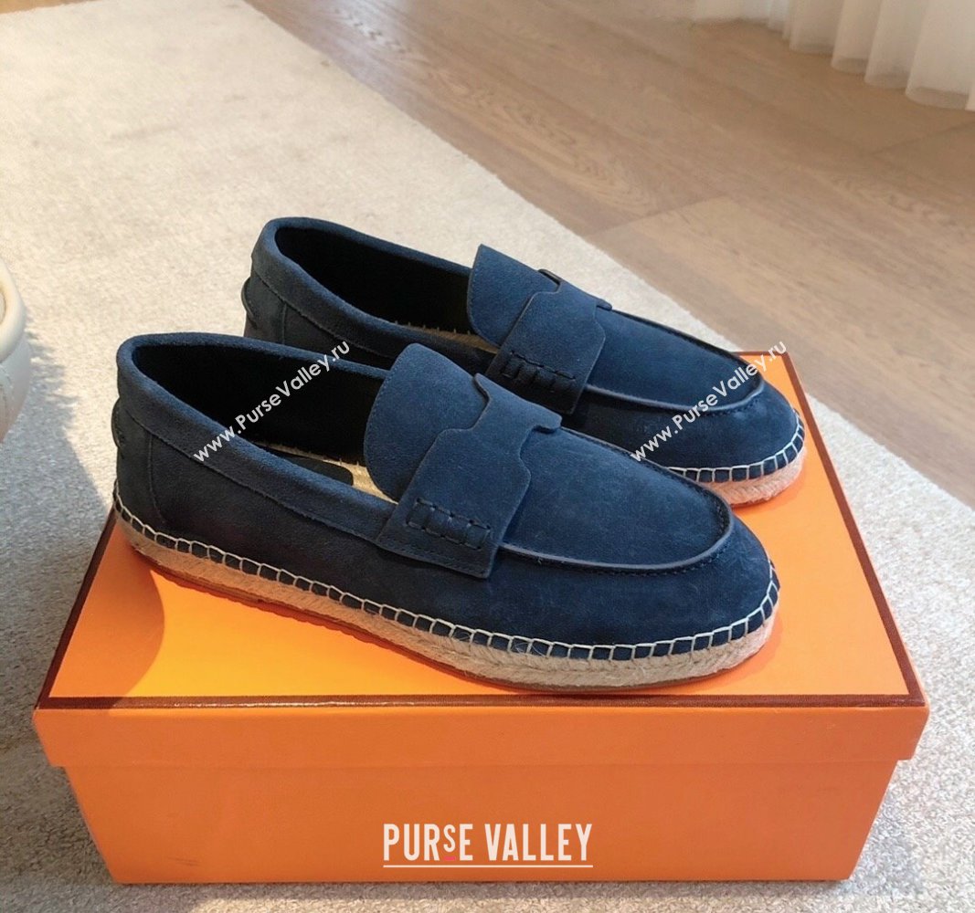 Hermes Trip Espadrilles Flat in Suede Dark Blue 2024 (XC-240907057)