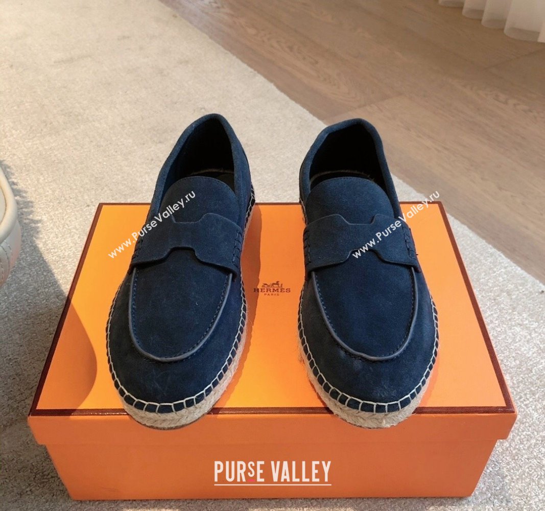 Hermes Trip Espadrilles Flat in Suede Dark Blue 2024 (XC-240907057)