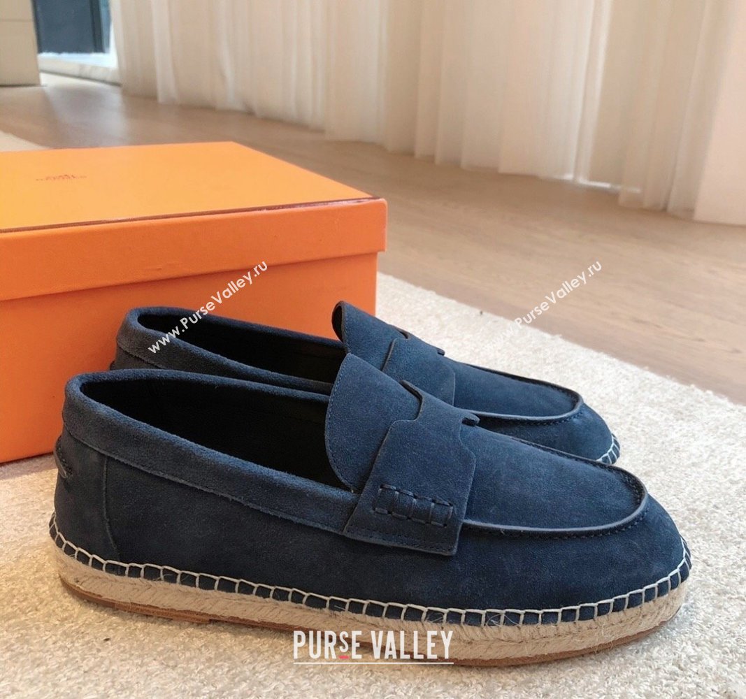 Hermes Trip Espadrilles Flat in Suede Dark Blue 2024 (XC-240907057)