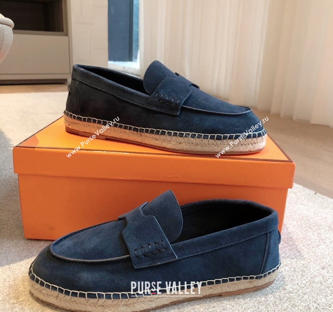 Hermes Trip Espadrilles Flat in Suede Dark Blue 2024 (XC-240907057)