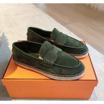 Hermes Trip Espadrilles Flat in Suede Dark Green 2024 (XC-240907059)