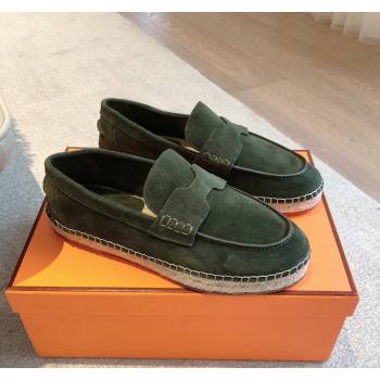 Hermes Trip Espadrilles Flat in Suede Dark Green 2024 (XC-240907059)