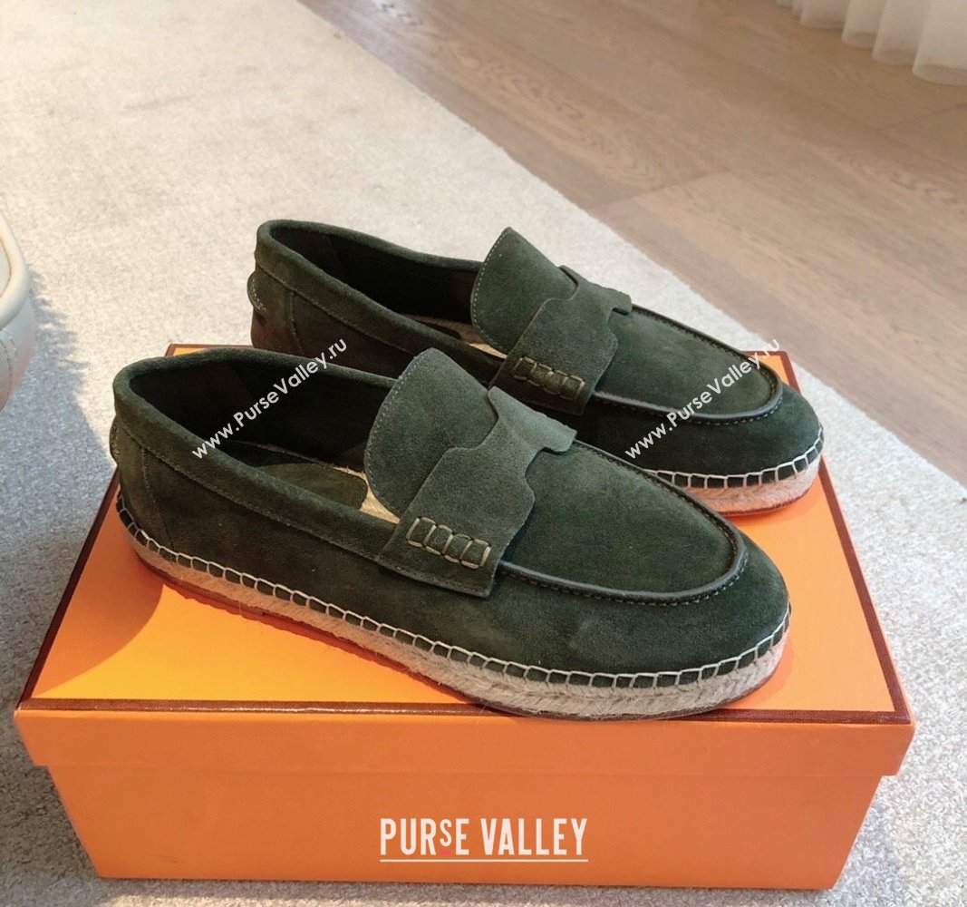 Hermes Trip Espadrilles Flat in Suede Dark Green 2024 (XC-240907059)