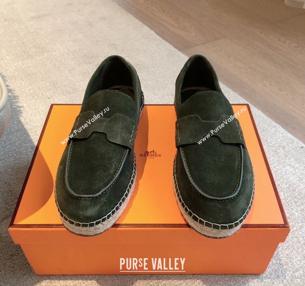 Hermes Trip Espadrilles Flat in Suede Dark Green 2024 (XC-240907059)