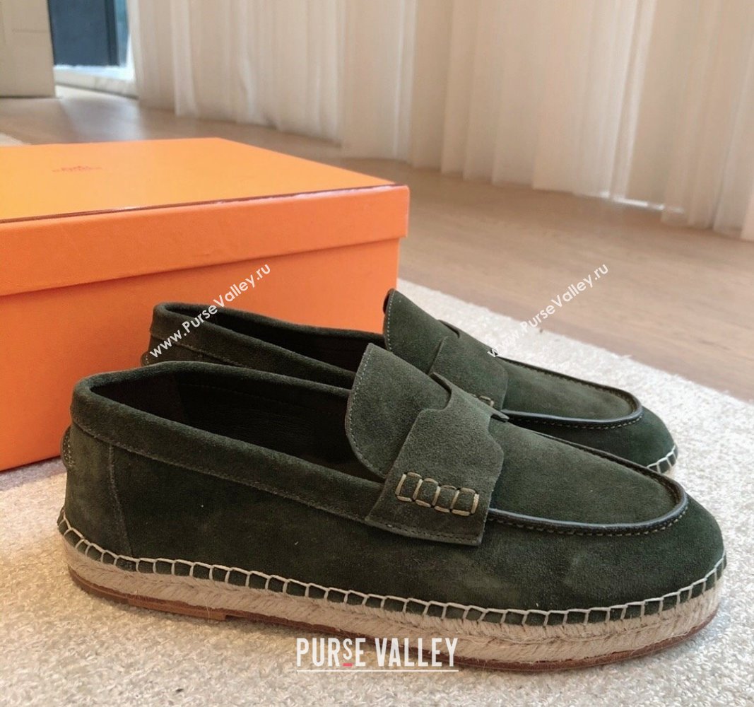 Hermes Trip Espadrilles Flat in Suede Dark Green 2024 (XC-240907059)