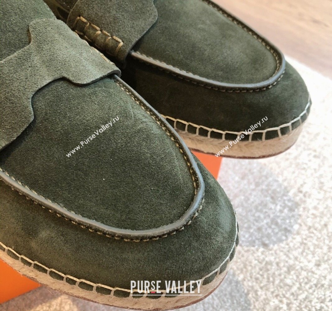 Hermes Trip Espadrilles Flat in Suede Dark Green 2024 (XC-240907059)