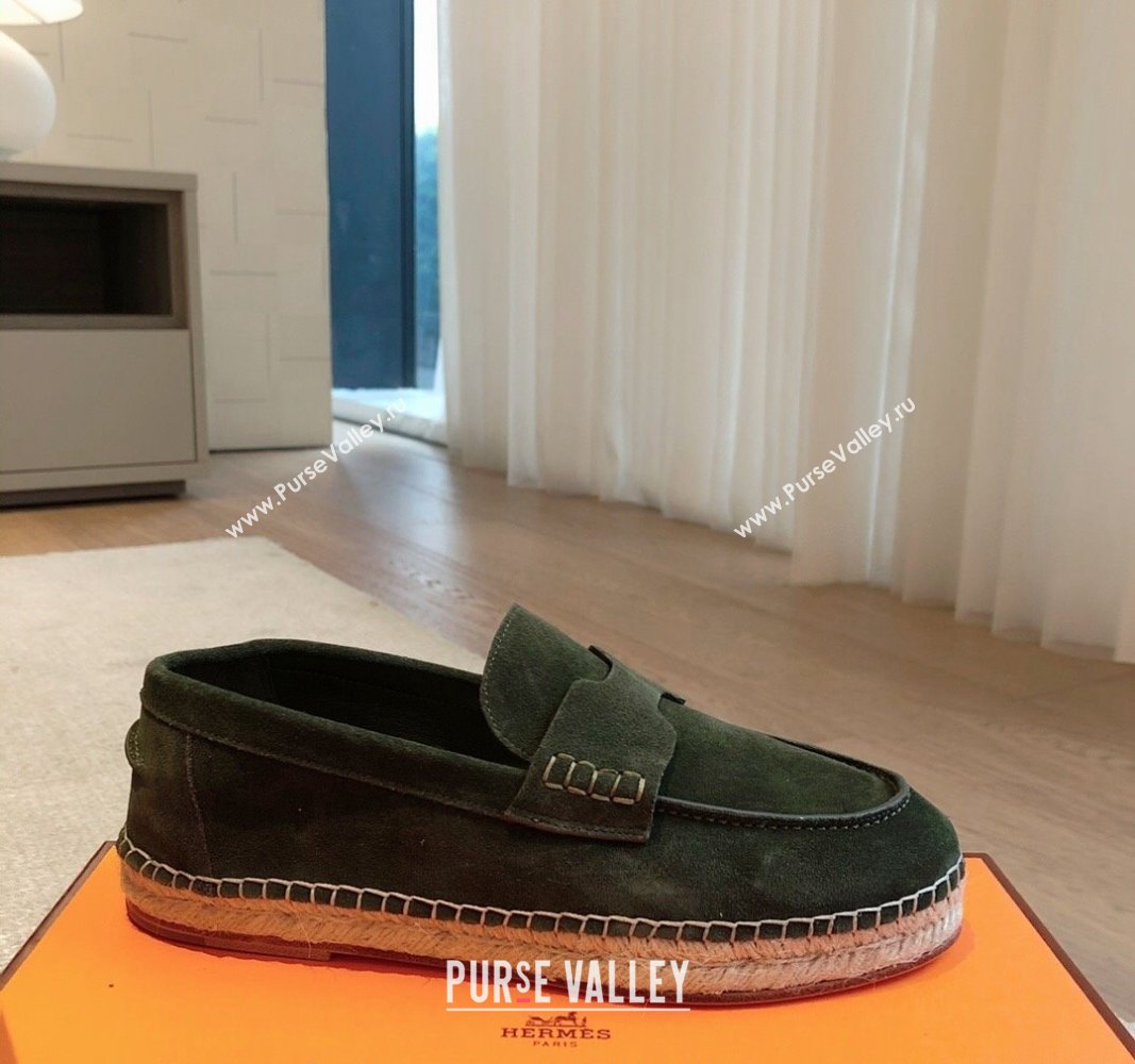 Hermes Trip Espadrilles Flat in Suede Dark Green 2024 (XC-240907059)