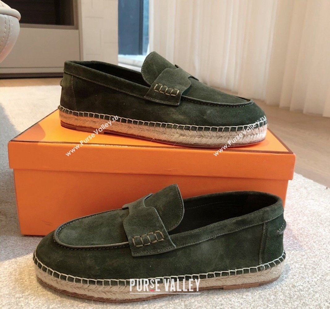 Hermes Trip Espadrilles Flat in Suede Dark Green 2024 (XC-240907059)