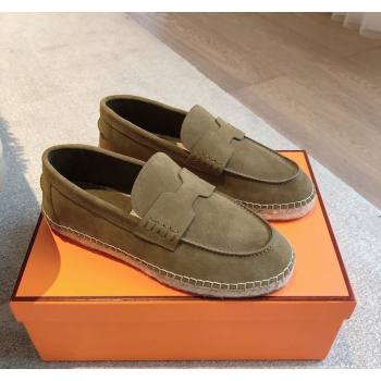 Hermes Trip Espadrilles Flat in Suede Khaki 2 2024 (XC-240907060)