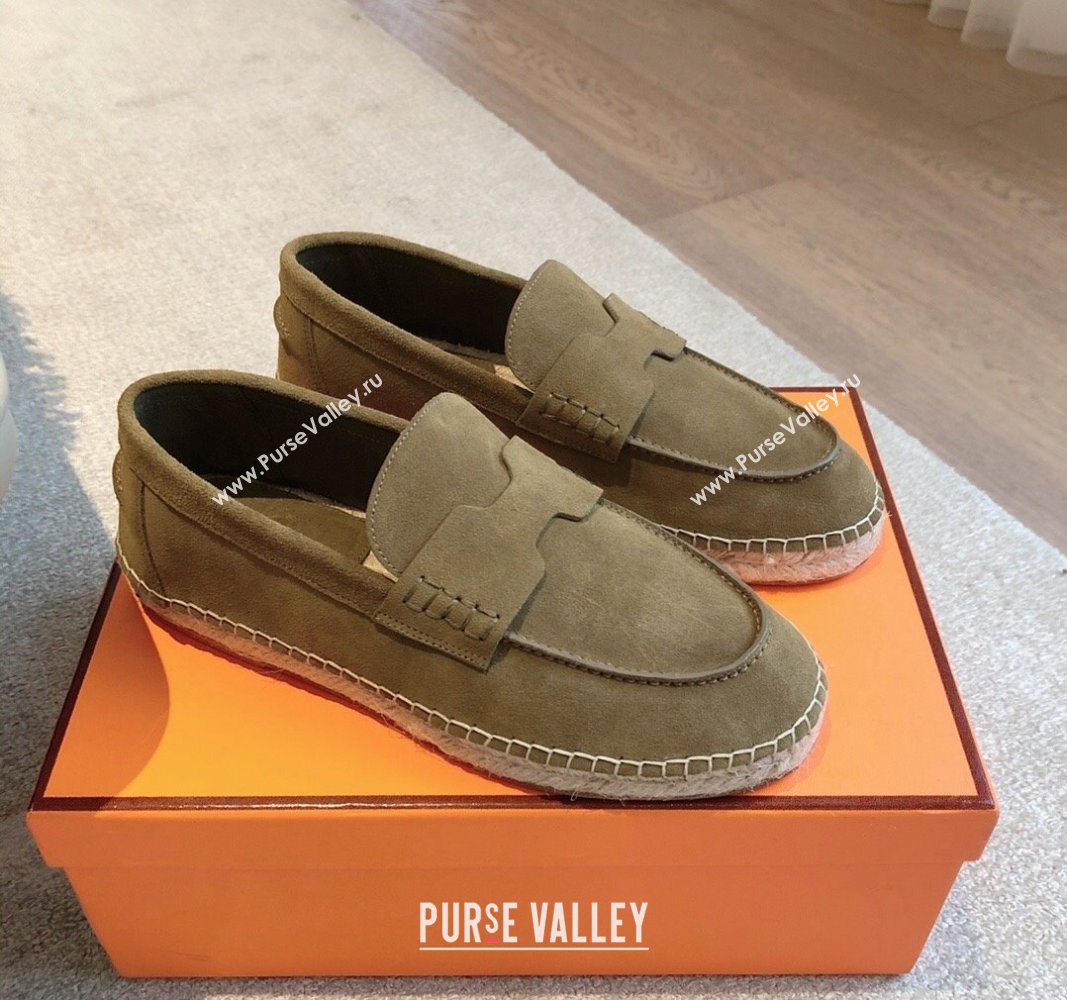 Hermes Trip Espadrilles Flat in Suede Khaki 2 2024 (XC-240907060)