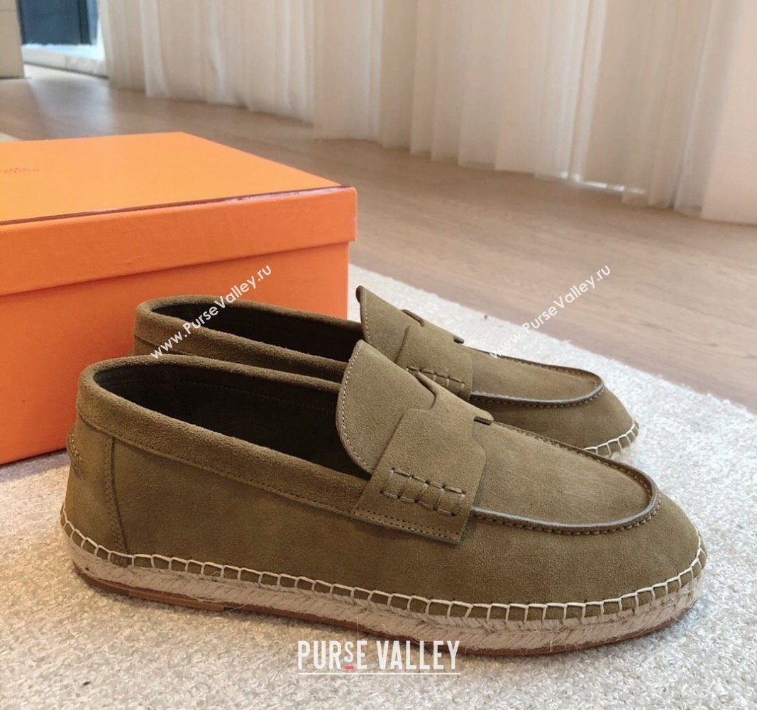 Hermes Trip Espadrilles Flat in Suede Khaki 2 2024 (XC-240907060)