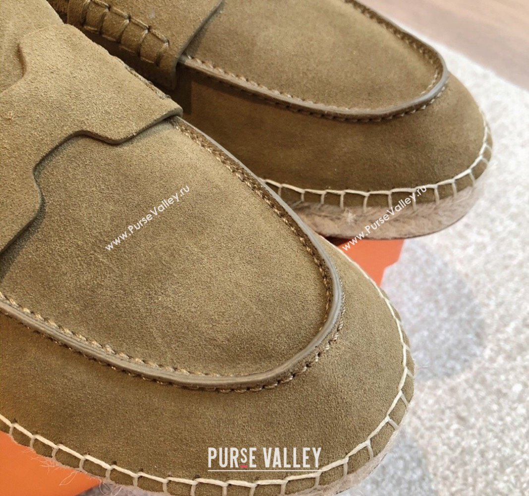 Hermes Trip Espadrilles Flat in Suede Khaki 2 2024 (XC-240907060)