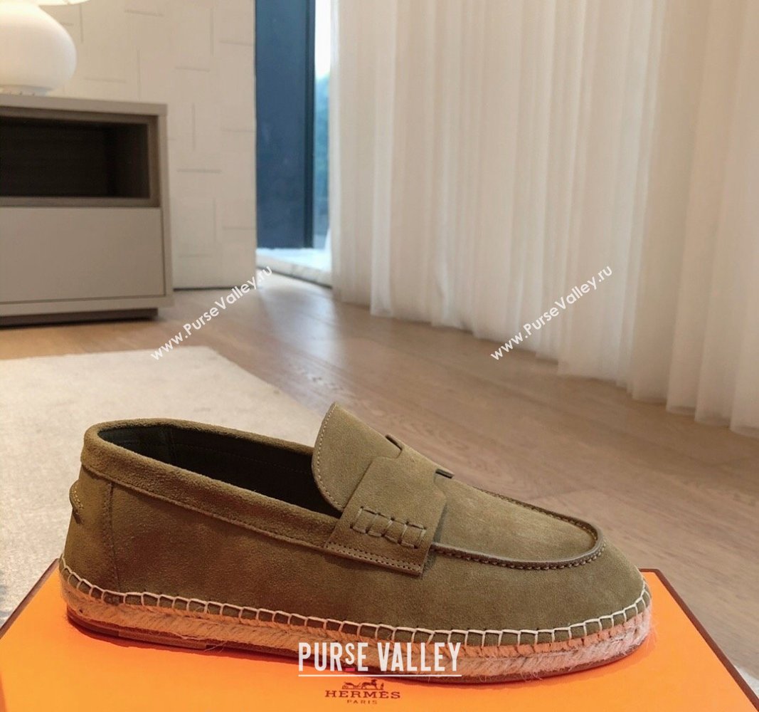 Hermes Trip Espadrilles Flat in Suede Khaki 2 2024 (XC-240907060)