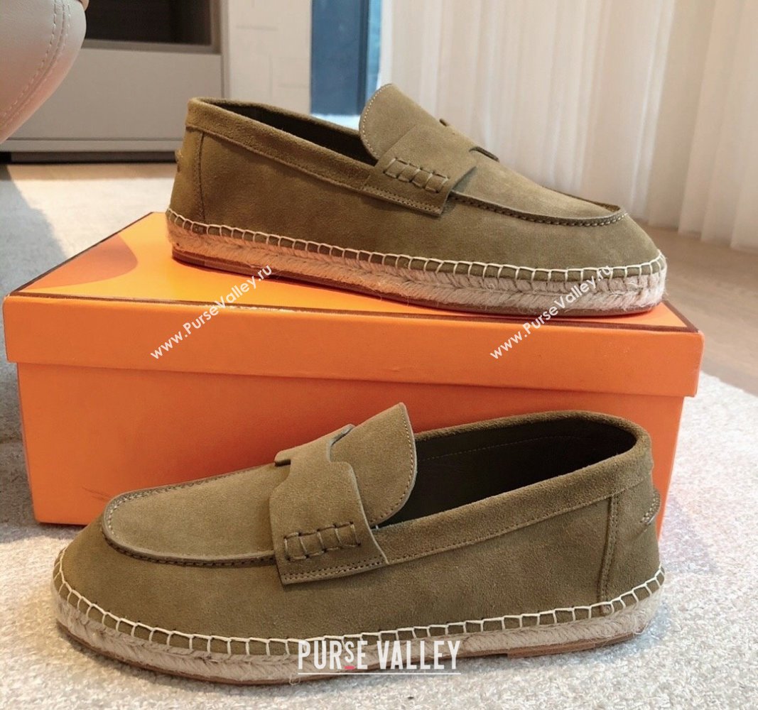 Hermes Trip Espadrilles Flat in Suede Khaki 2 2024 (XC-240907060)