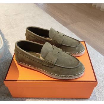 Hermes Trip Espadrilles Flat in Suede Khaki Green 2024 (XC-240907061)