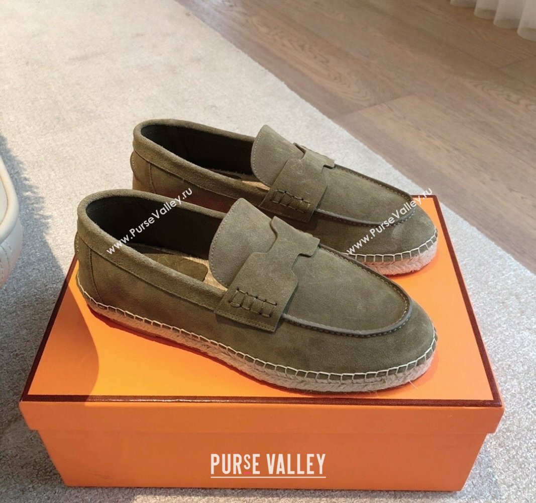 Hermes Trip Espadrilles Flat in Suede Khaki Green 2024 (XC-240907061)