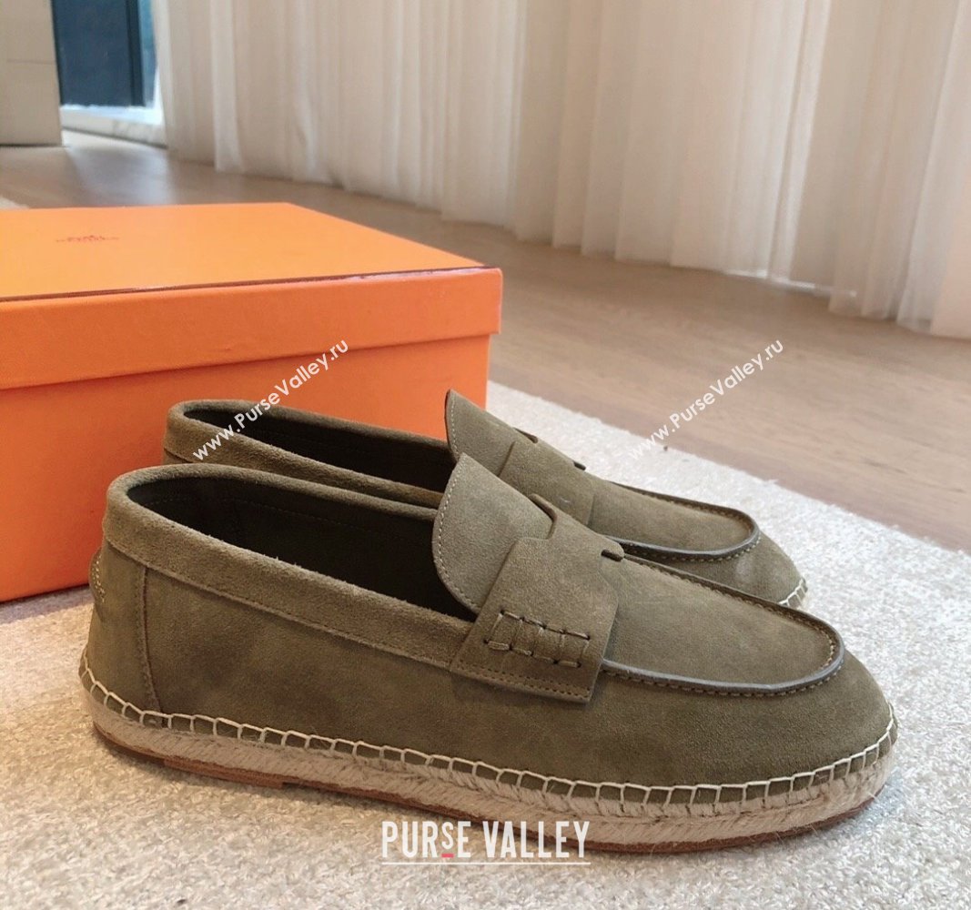 Hermes Trip Espadrilles Flat in Suede Khaki Green 2024 (XC-240907061)