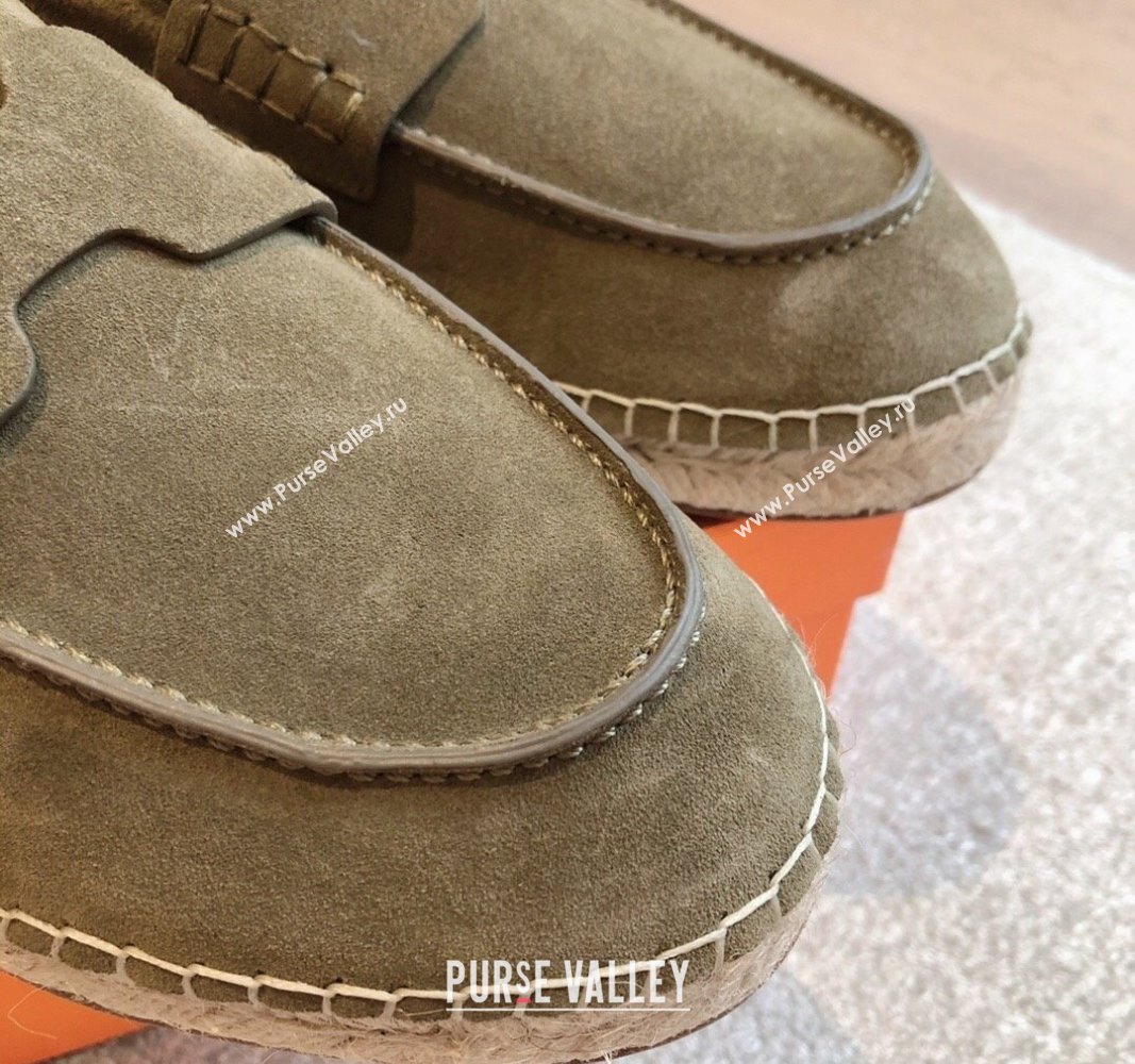 Hermes Trip Espadrilles Flat in Suede Khaki Green 2024 (XC-240907061)