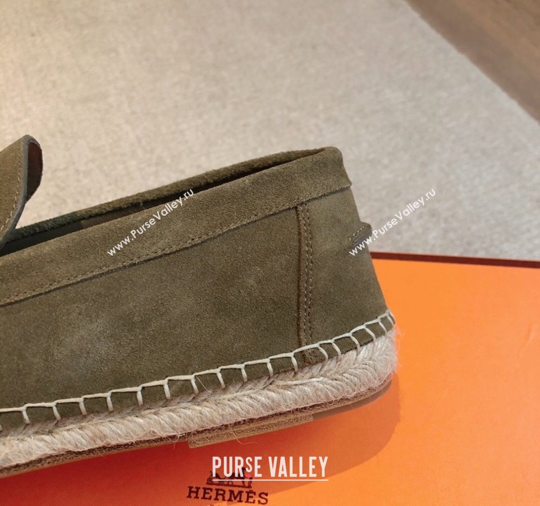 Hermes Trip Espadrilles Flat in Suede Khaki Green 2024 (XC-240907061)