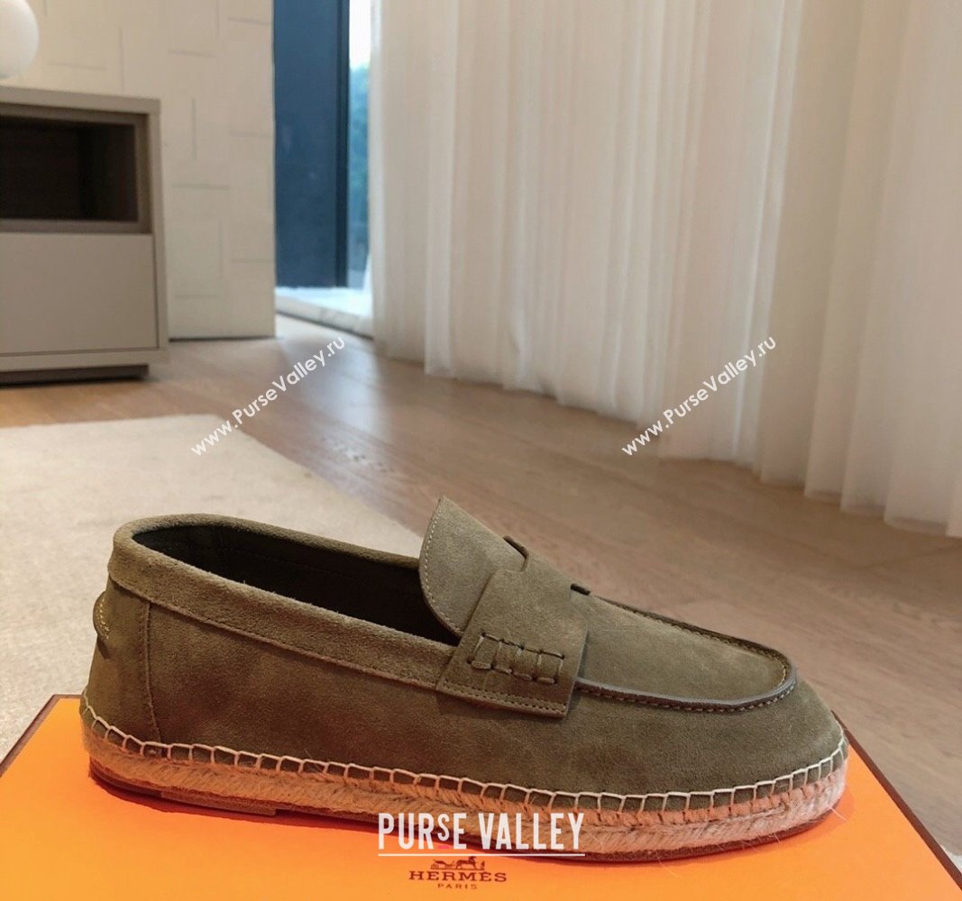 Hermes Trip Espadrilles Flat in Suede Khaki Green 2024 (XC-240907061)