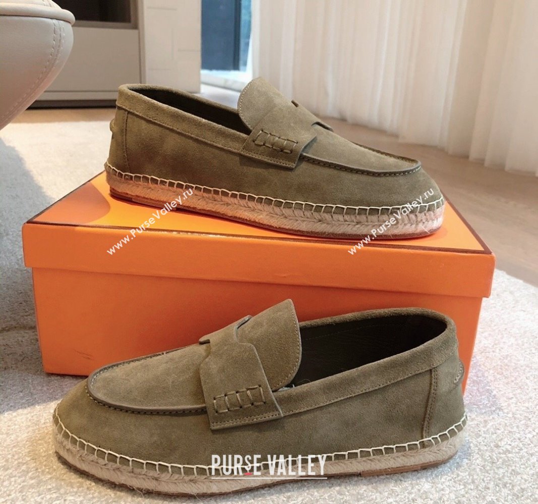 Hermes Trip Espadrilles Flat in Suede Khaki Green 2024 (XC-240907061)