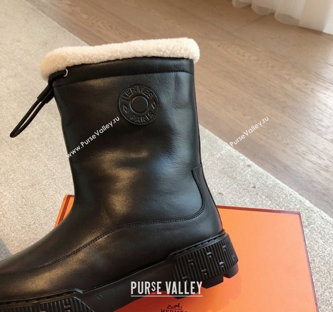 Hermes Ankle Boots in Black Calfskin Leather with Wool Lining 2024 0907 (XC-240907029)