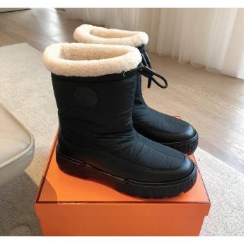 Hermes Ankle Boots in Black Fabric and Calfskin with Wool Lining 2024 0907 (XC-240907030)