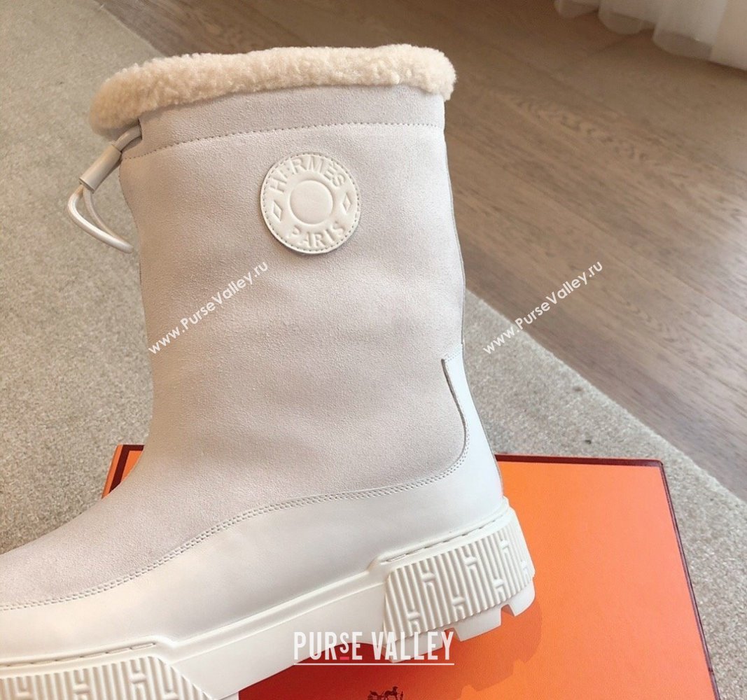 Hermes Ankle Boots in Suede and Calfskin with Wool Lining White 2024 0907 (XC-240907032)