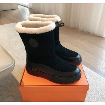 Hermes Ankle Boots in Suede and Calfskin with Wool Lining Black 2024 0907 (XC-240907033)