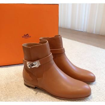 Hermes Fortune Ankle Flat Boots in Calfskin with Kelly Buckle Brown 2024 (XC-240907035)