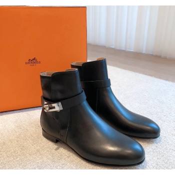 Hermes Fortune Ankle Flat Boots in Calfskin with Kelly Buckle Black 2024 (XC-240907036)