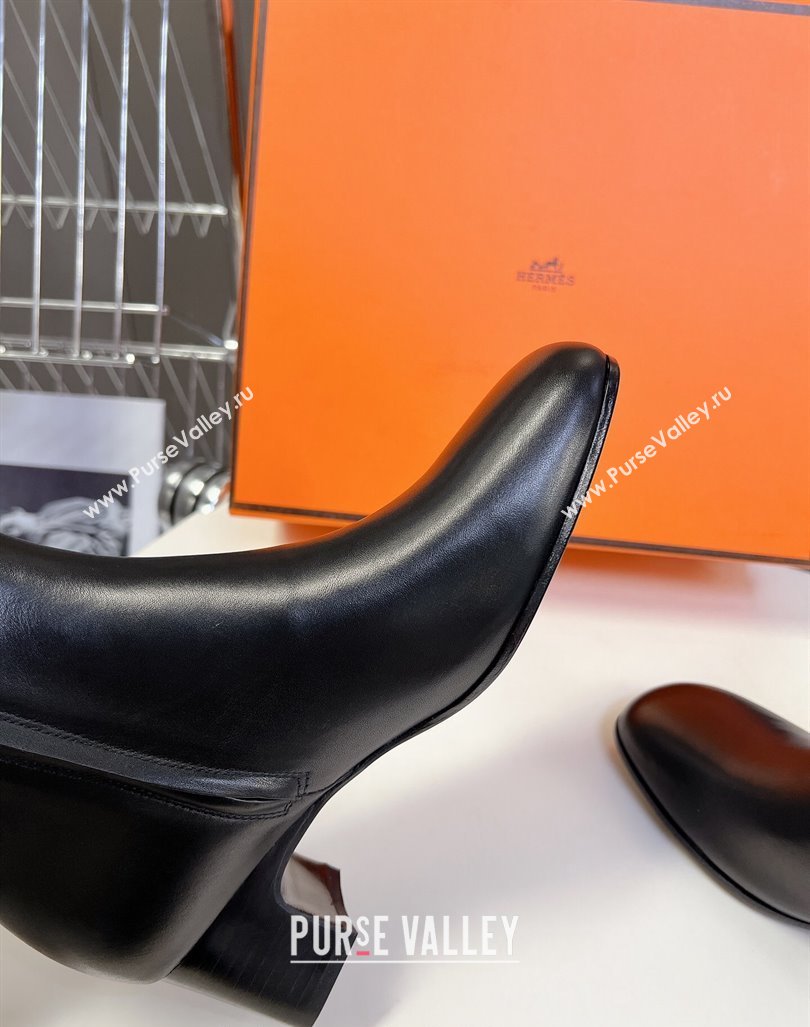 Hermes Imperial Heel Ankle Boots 5cm in Black Calfskin with Mini Paris Buckle 2024  (MD-240907042)