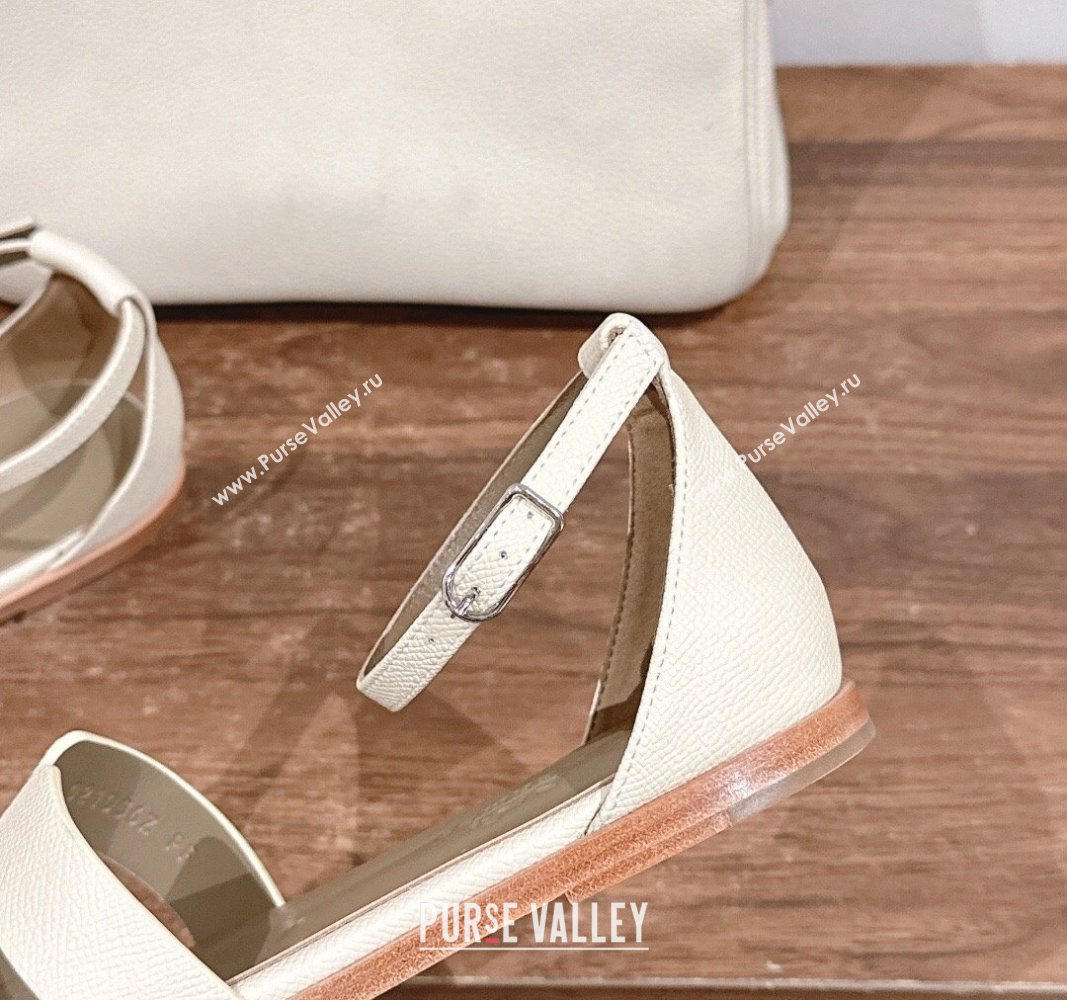 Hermes Santorini Flat Sandals in Grained Calfskin White 2024 H090901 (MD-240909010)