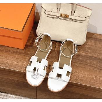 Hermes Santorini Flat Sandals in Smooth Calfskin White 2024 H090901 (MD-240909018)