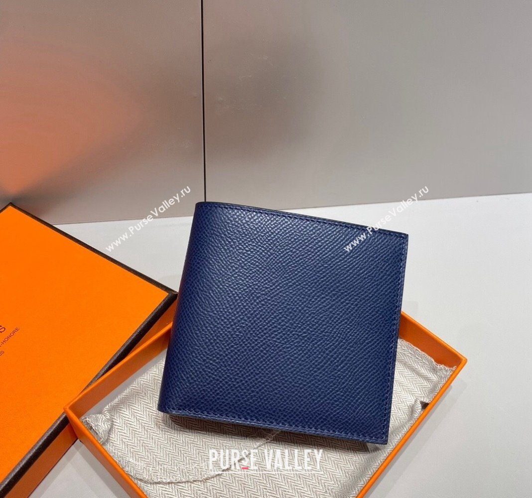 Hermes Epsom Leather Bifold Wallet Midnight Blue 2024 H092403 (FLB-240924081)