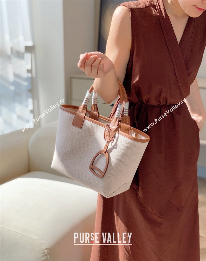 Hermes Steeple Tote Bag 28cm in Canvas and Calfskin Natural/Brown 2024 (Half Handmade) (FLB-240925017)