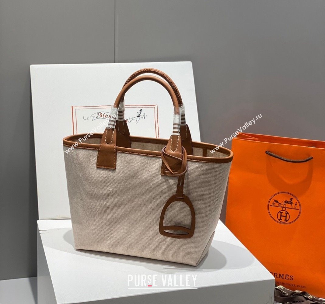 Hermes Steeple Tote Bag 28cm in Canvas and Calfskin Natural/Brown 2024 (Half Handmade) (FLB-240925017)