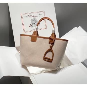 Hermes Steeple Tote Bag 28cm in Canvas and Calfskin Natural/Brown 2024 (Half Handmade) (FLB-240925017)