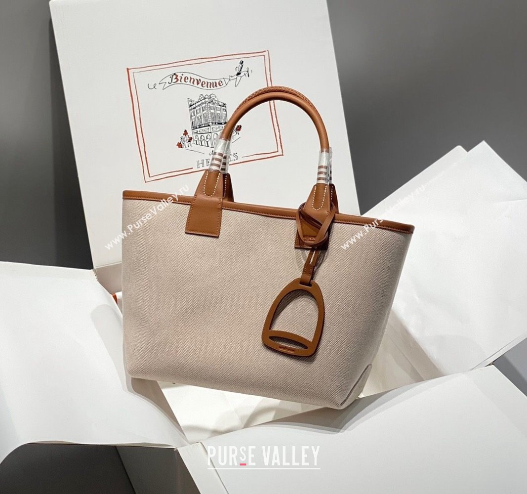 Hermes Steeple Tote Bag 28cm in Canvas and Calfskin Natural/Brown 2024 (Half Handmade) (FLB-240925017)