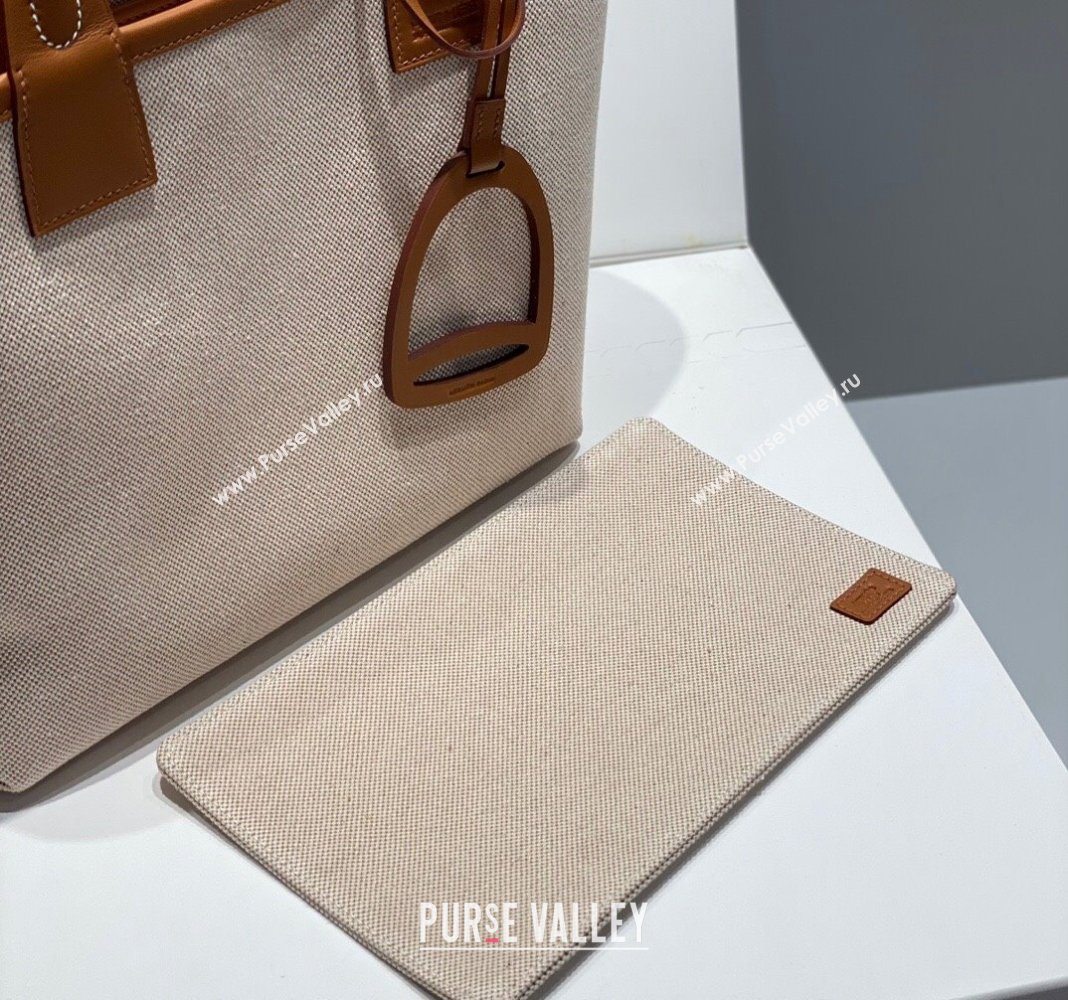 Hermes Steeple Tote Bag 28cm in Canvas and Calfskin Natural/Brown 2024 (Half Handmade) (FLB-240925017)