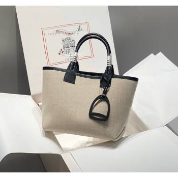 Hermes Steeple Tote Bag 28cm in Canvas and Calfskin Natural/Black 2024 (Half Handmade) (FLB-240925018)