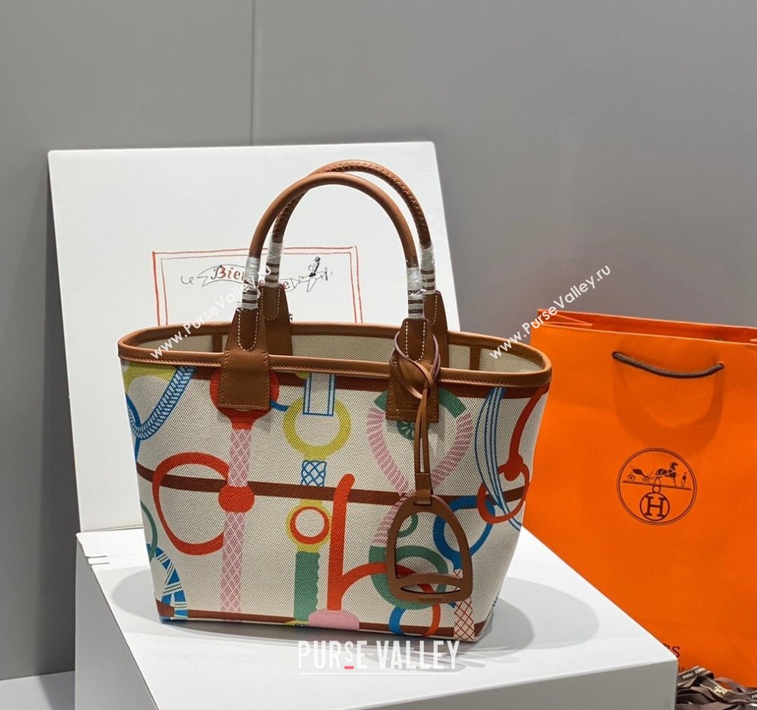 Hermes Steeple Tote Bag 28cm in Printed Canvas and Calfskin Brown 01 2024 (Half Handmade) (FLB-240925019)