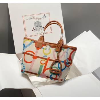 Hermes Steeple Tote Bag 28cm in Printed Canvas and Calfskin Brown 01 2024 (Half Handmade) (FLB-240925019)