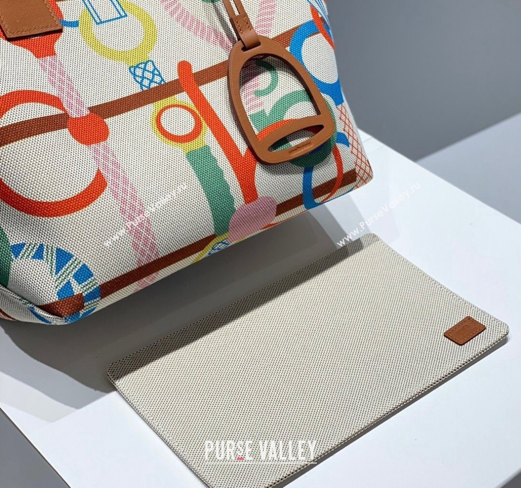 Hermes Steeple Tote Bag 28cm in Printed Canvas and Calfskin Brown 01 2024 (Half Handmade) (FLB-240925019)