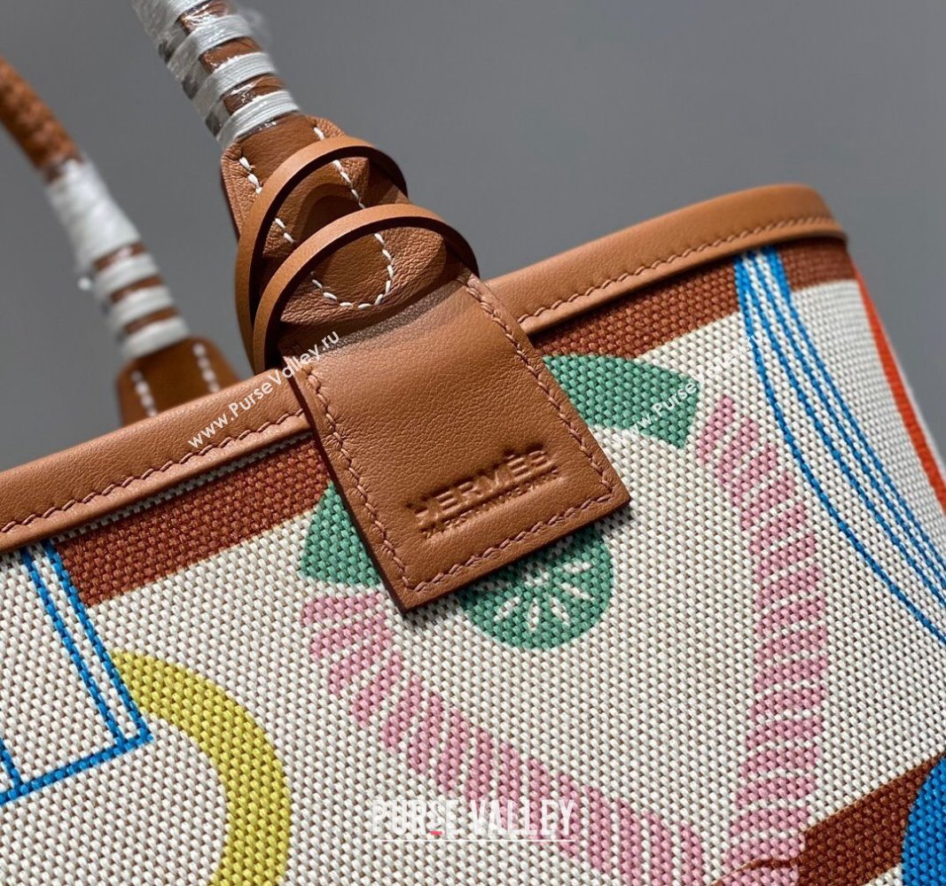 Hermes Steeple Tote Bag 28cm in Printed Canvas and Calfskin Brown 01 2024 (Half Handmade) (FLB-240925019)